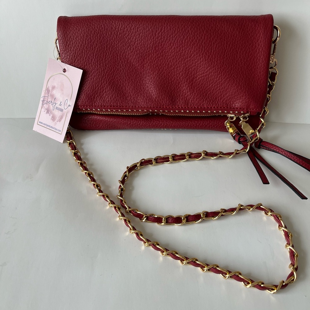 Everly Red and Gold Crossbody Bag with Chain Strap